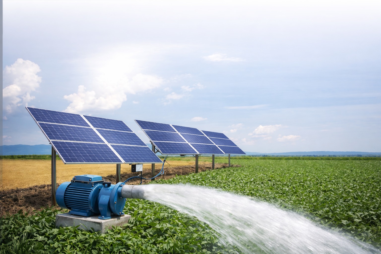 Solar-powered irrigation pump system in field